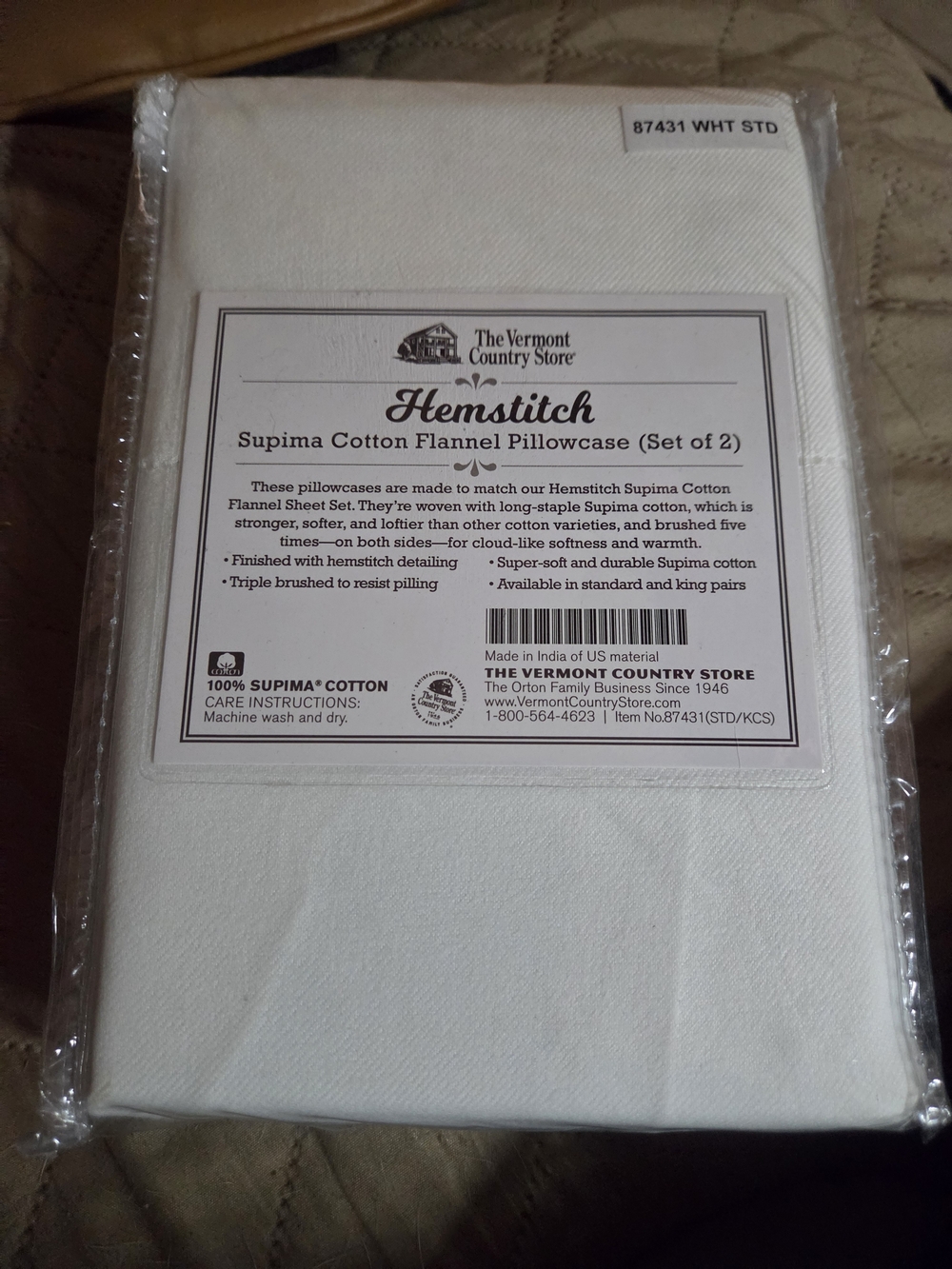 NWT Hemstitch Supima Cotton Flannel Pillowcase - White (Set of 2)